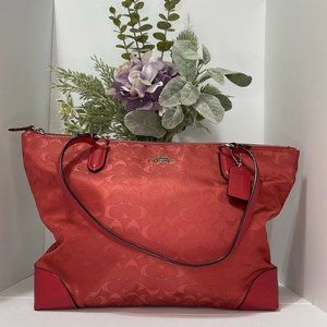 Coach -  Signature Nylon/Leather Coral Pink Tote - Style F73184